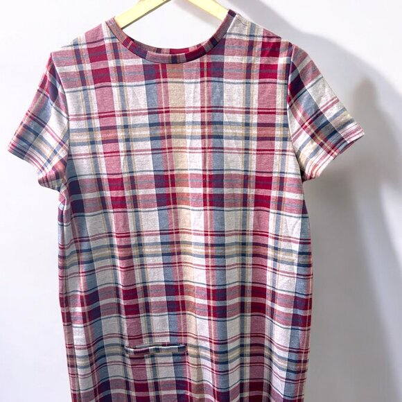 Zara Plaid Tartan Shift Dress Large, Preppy , Short Sleeves, Red/White Pocket! - Picture 1 of 3